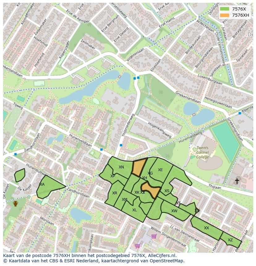 Afbeelding van het postcodegebied 7576 XH op de kaart.