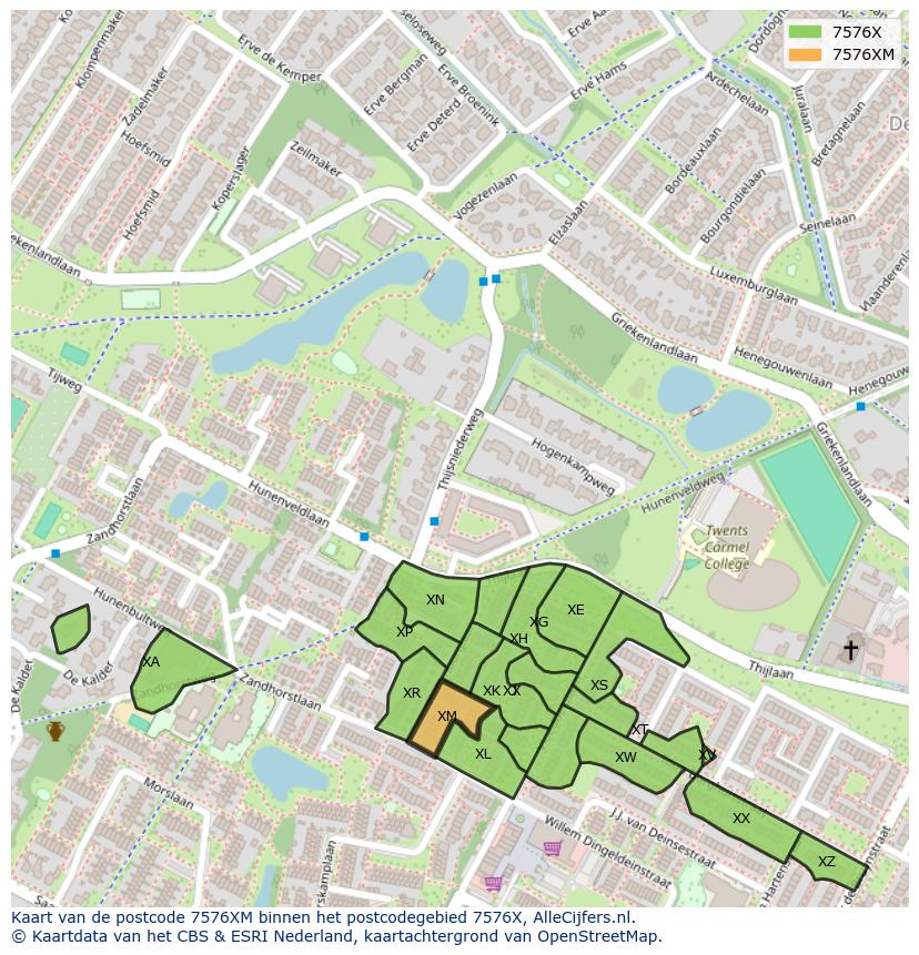 Afbeelding van het postcodegebied 7576 XM op de kaart.