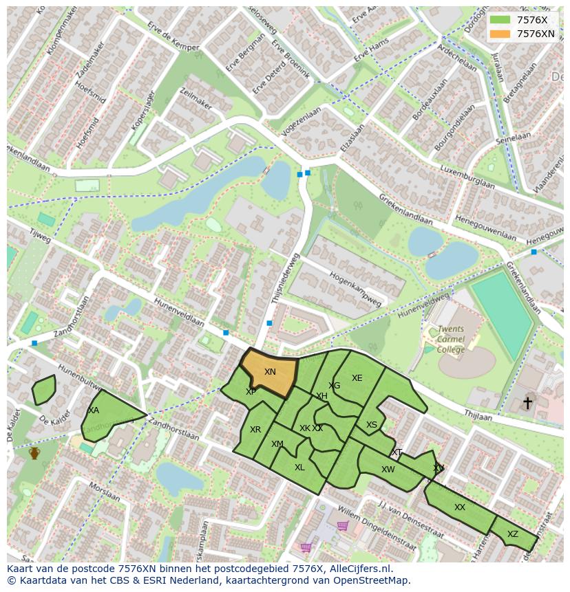 Afbeelding van het postcodegebied 7576 XN op de kaart.