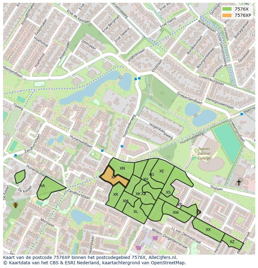 Afbeelding van het postcodegebied 7576 XP op de kaart.