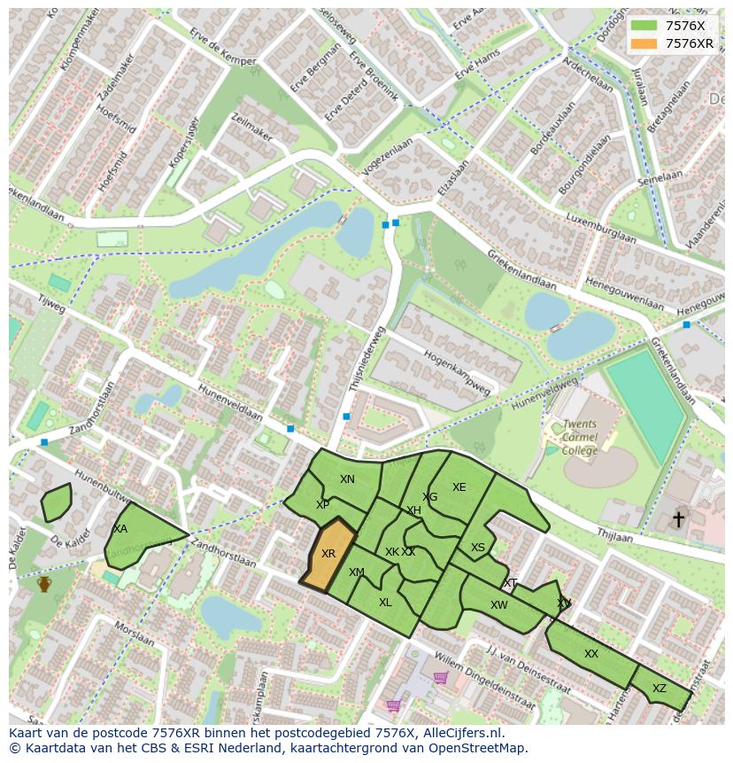Afbeelding van het postcodegebied 7576 XR op de kaart.