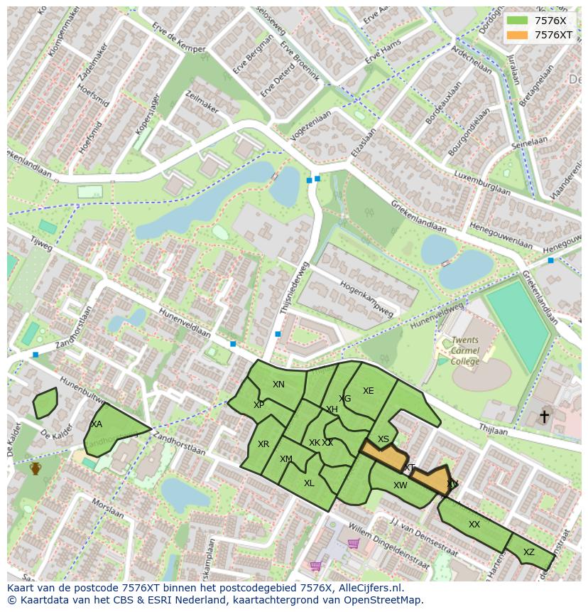 Afbeelding van het postcodegebied 7576 XT op de kaart.