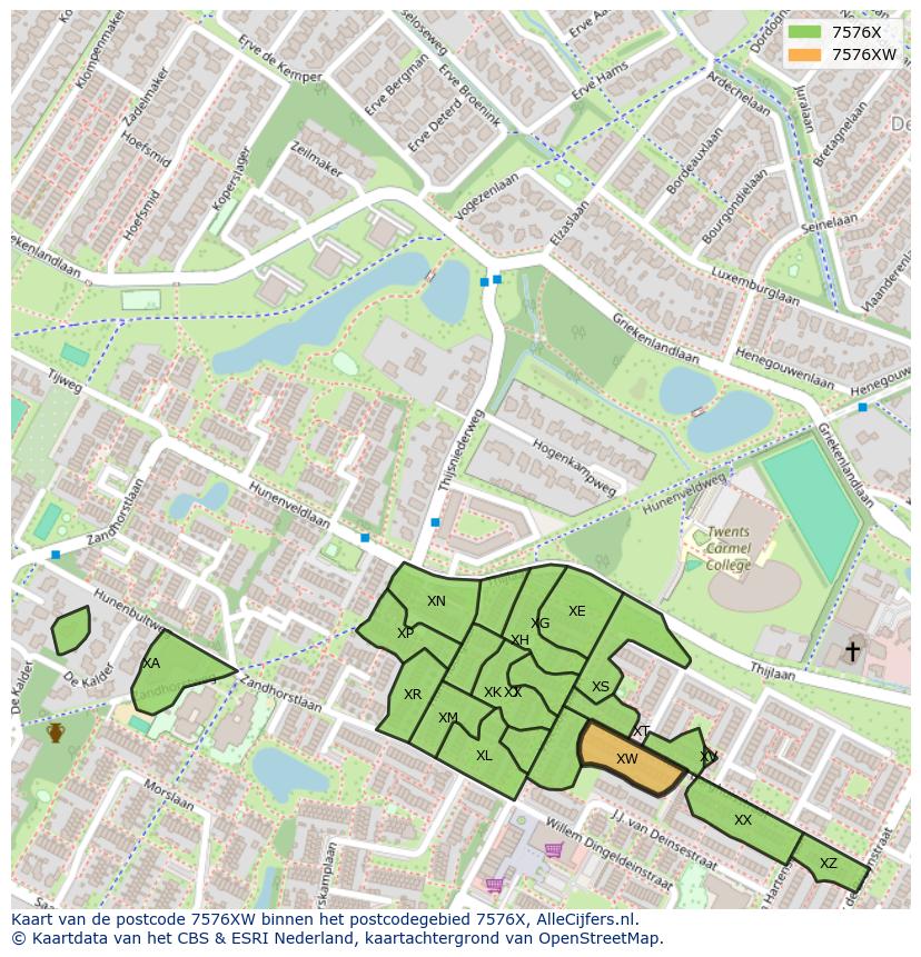 Afbeelding van het postcodegebied 7576 XW op de kaart.