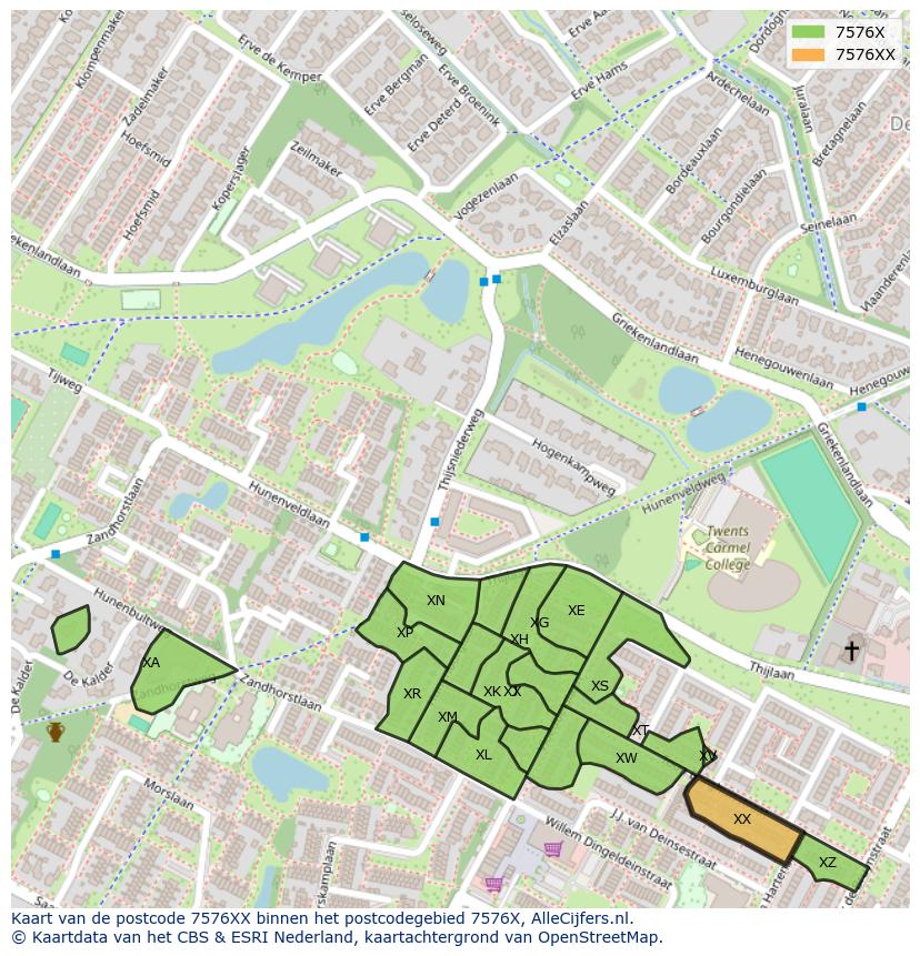 Afbeelding van het postcodegebied 7576 XX op de kaart.