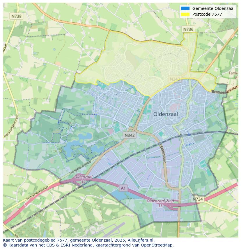 Afbeelding van het postcodegebied 7577 op de kaart.