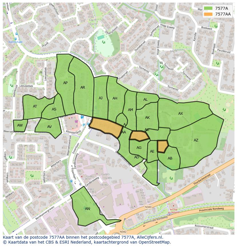 Afbeelding van het postcodegebied 7577 AA op de kaart.