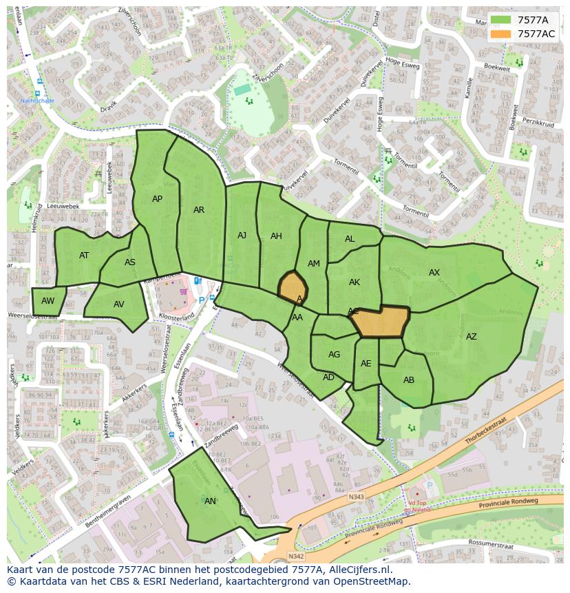 Afbeelding van het postcodegebied 7577 AC op de kaart.