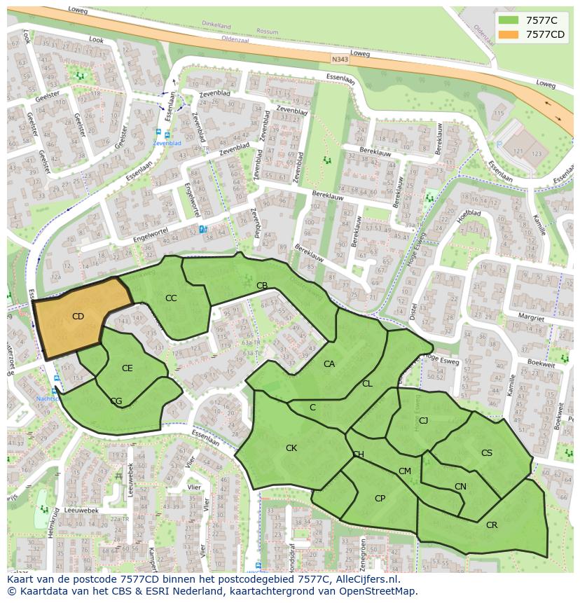 Afbeelding van het postcodegebied 7577 CD op de kaart.