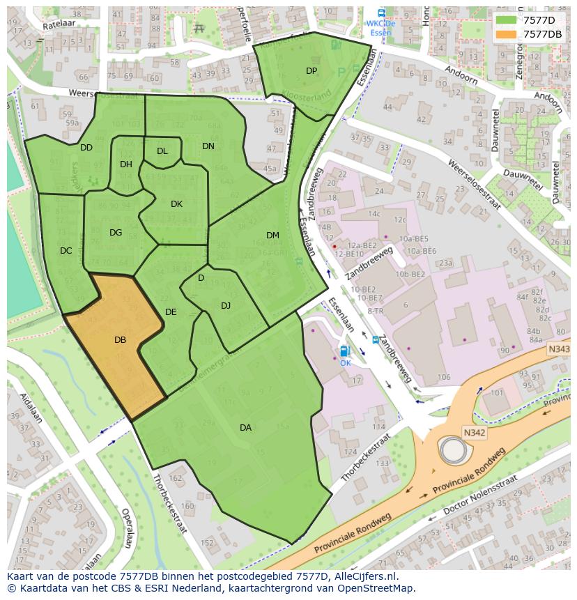 Afbeelding van het postcodegebied 7577 DB op de kaart.