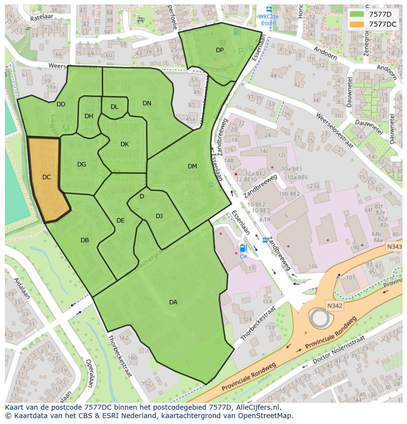 Afbeelding van het postcodegebied 7577 DC op de kaart.
