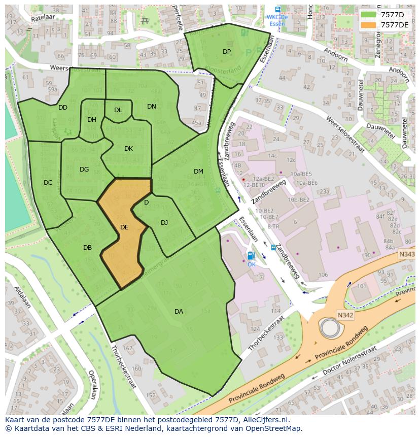 Afbeelding van het postcodegebied 7577 DE op de kaart.