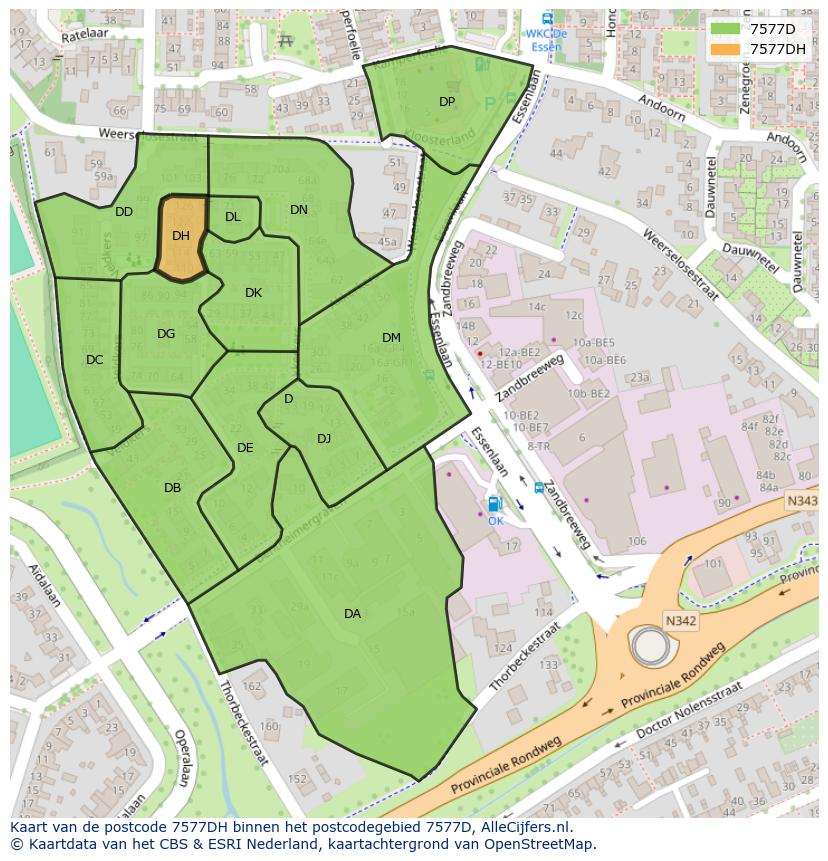Afbeelding van het postcodegebied 7577 DH op de kaart.