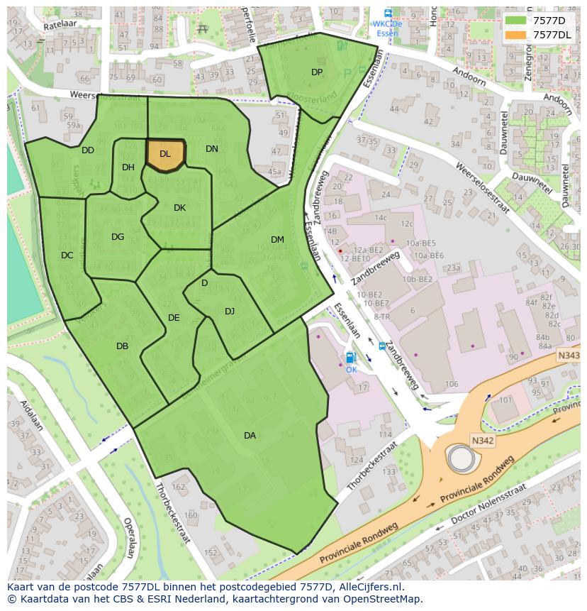 Afbeelding van het postcodegebied 7577 DL op de kaart.