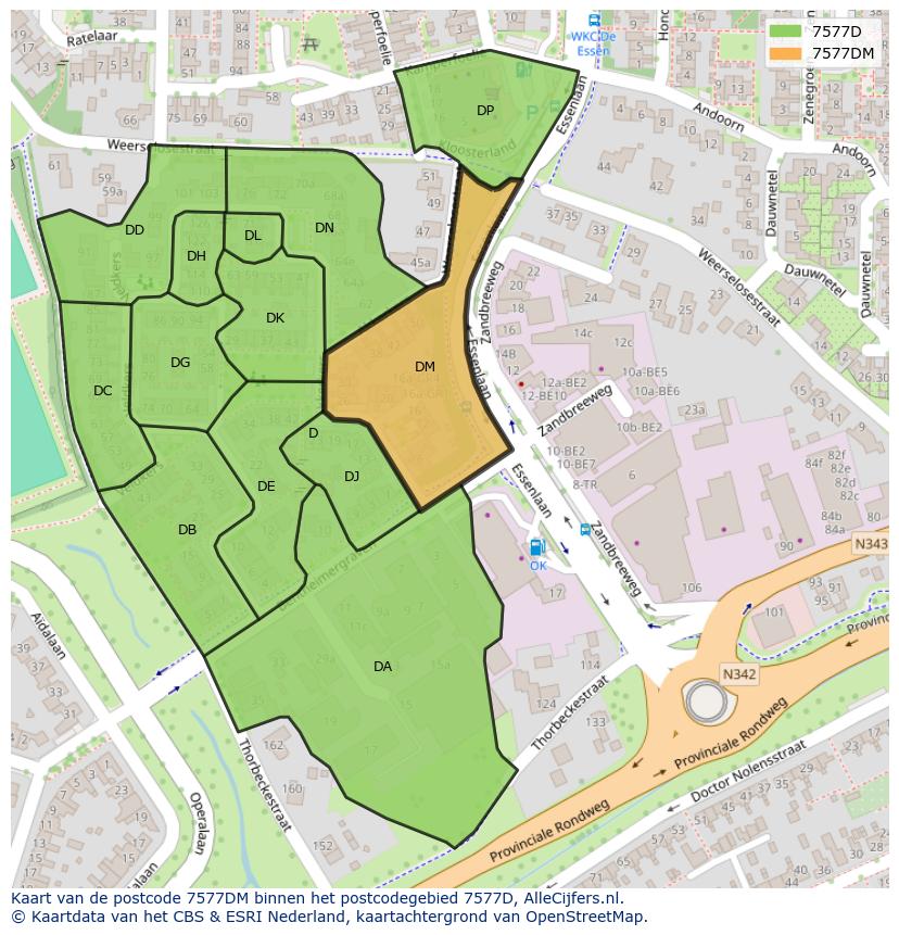 Afbeelding van het postcodegebied 7577 DM op de kaart.