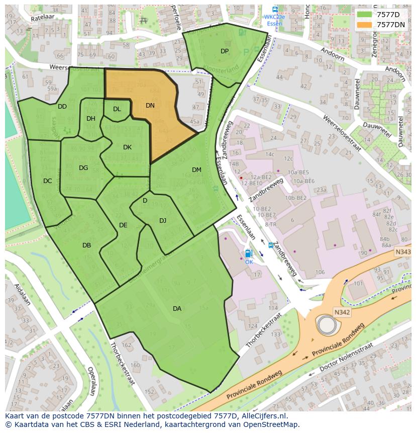 Afbeelding van het postcodegebied 7577 DN op de kaart.