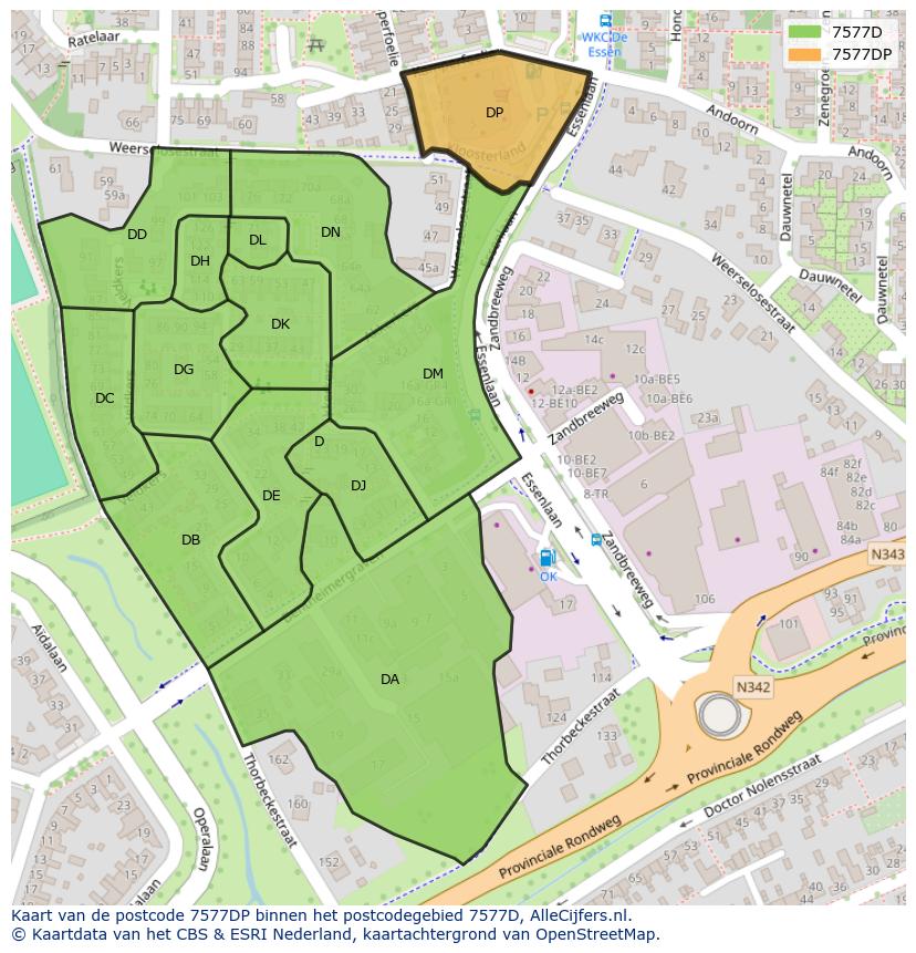 Afbeelding van het postcodegebied 7577 DP op de kaart.