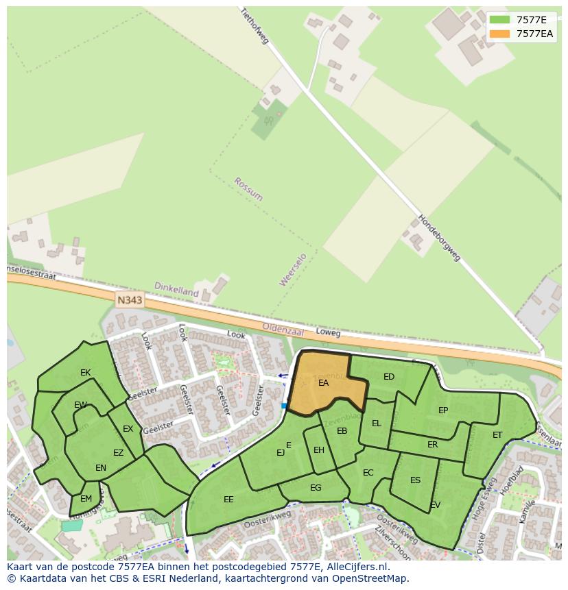 Afbeelding van het postcodegebied 7577 EA op de kaart.