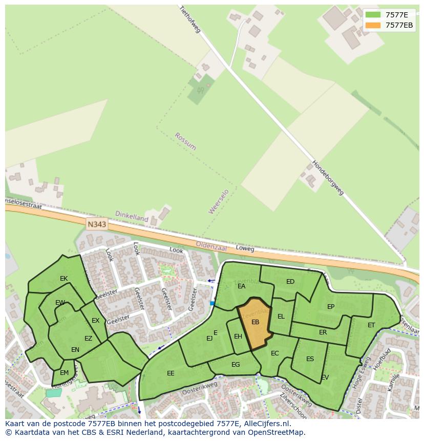 Afbeelding van het postcodegebied 7577 EB op de kaart.