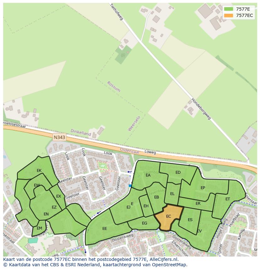 Afbeelding van het postcodegebied 7577 EC op de kaart.