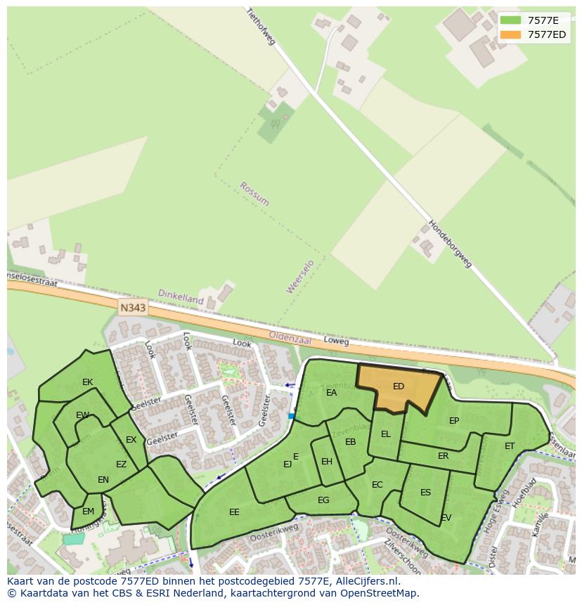 Afbeelding van het postcodegebied 7577 ED op de kaart.