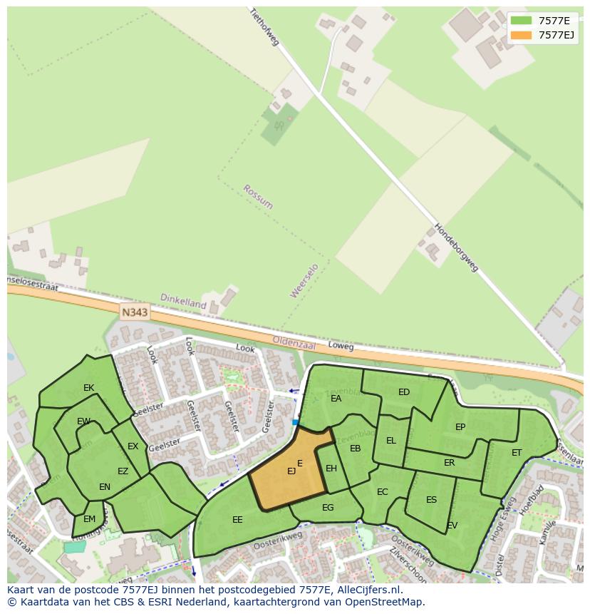 Afbeelding van het postcodegebied 7577 EJ op de kaart.