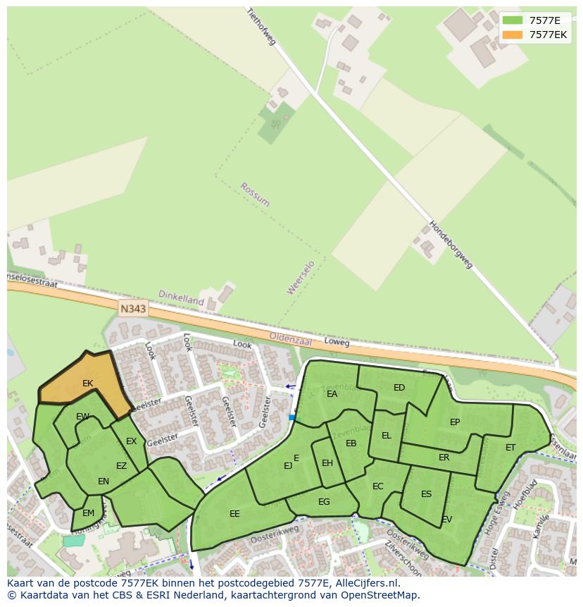 Afbeelding van het postcodegebied 7577 EK op de kaart.