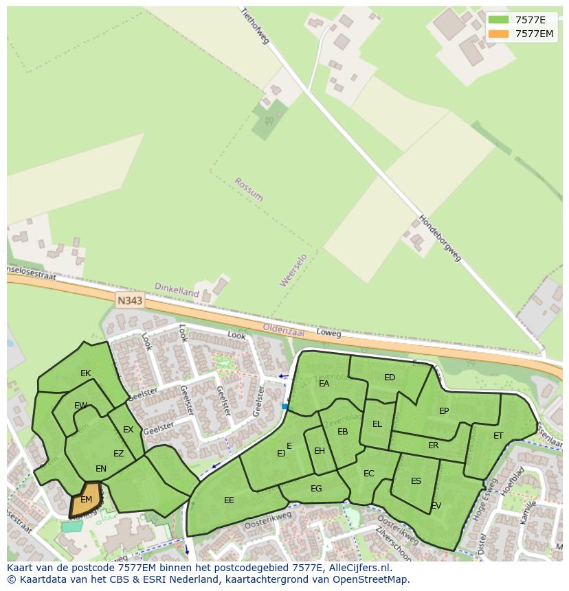 Afbeelding van het postcodegebied 7577 EM op de kaart.