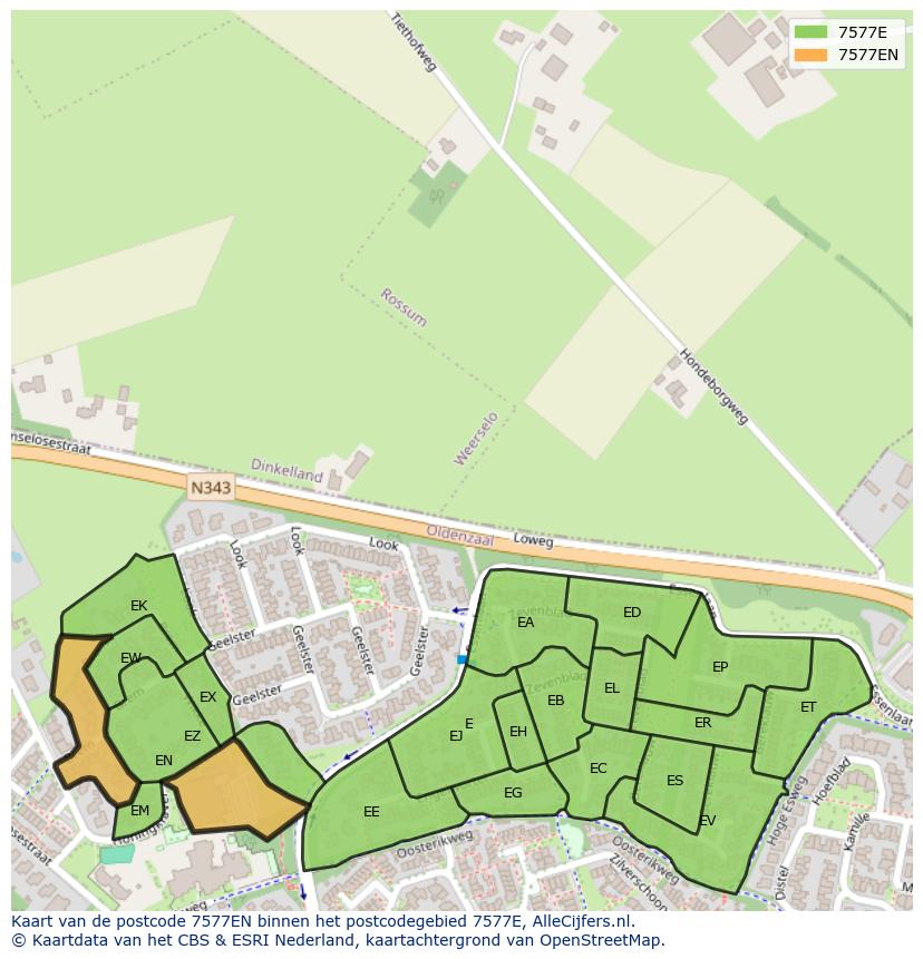 Afbeelding van het postcodegebied 7577 EN op de kaart.