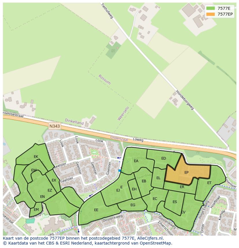 Afbeelding van het postcodegebied 7577 EP op de kaart.