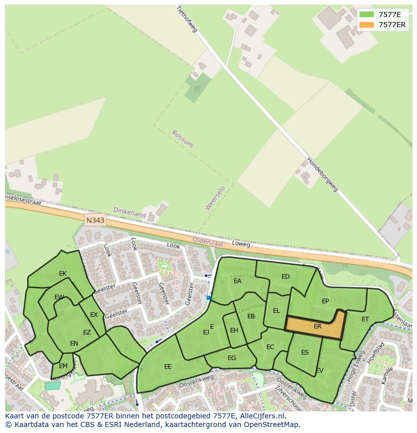 Afbeelding van het postcodegebied 7577 ER op de kaart.