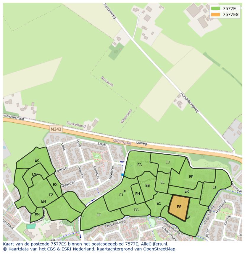 Afbeelding van het postcodegebied 7577 ES op de kaart.