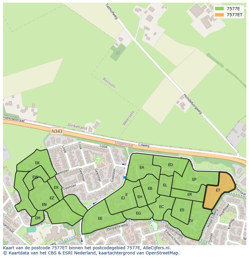 Afbeelding van het postcodegebied 7577 ET op de kaart.