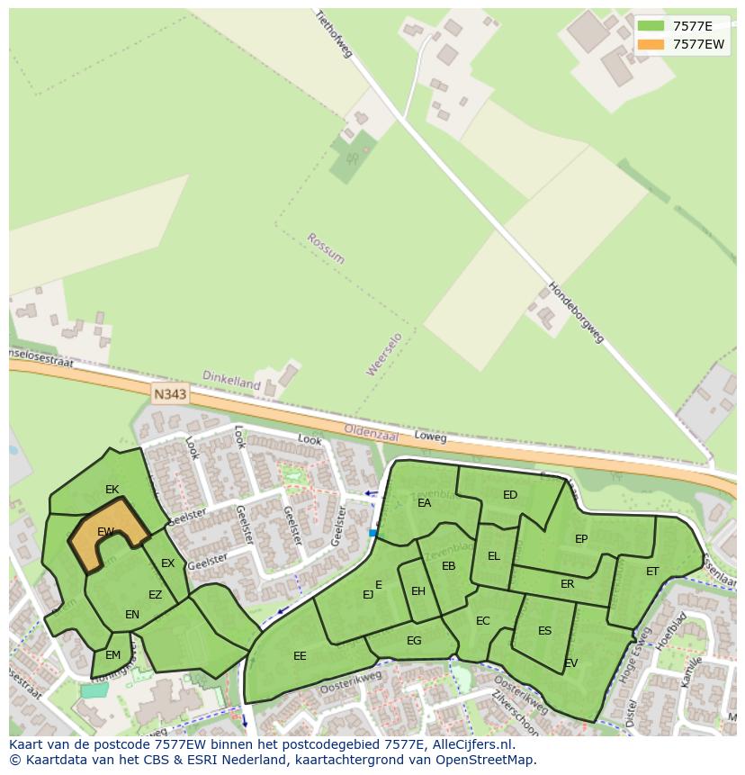 Afbeelding van het postcodegebied 7577 EW op de kaart.