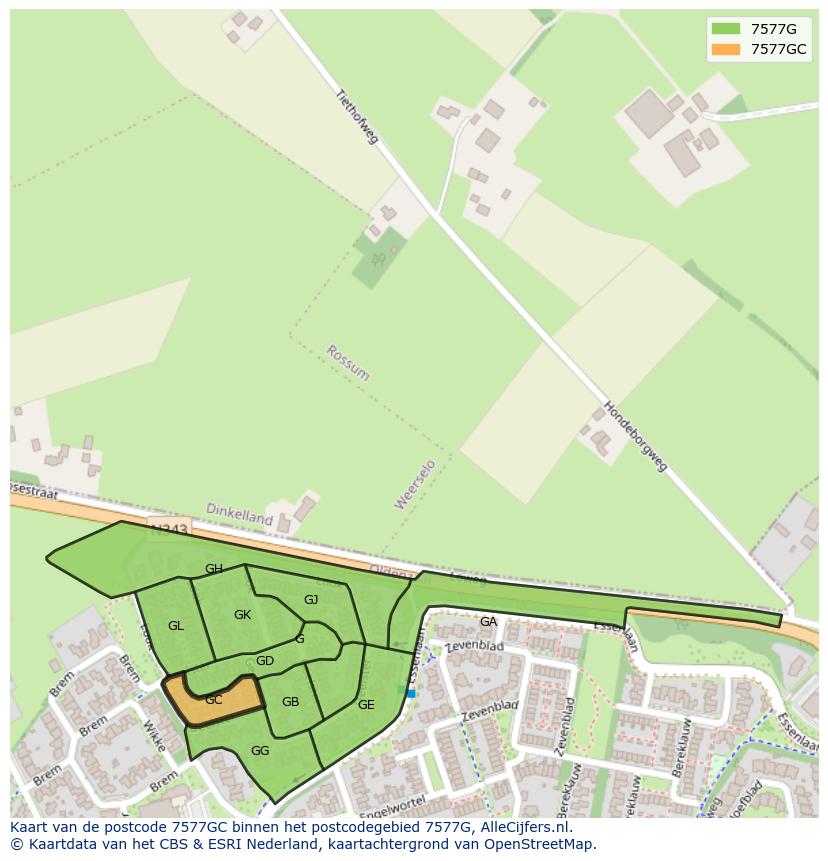 Afbeelding van het postcodegebied 7577 GC op de kaart.