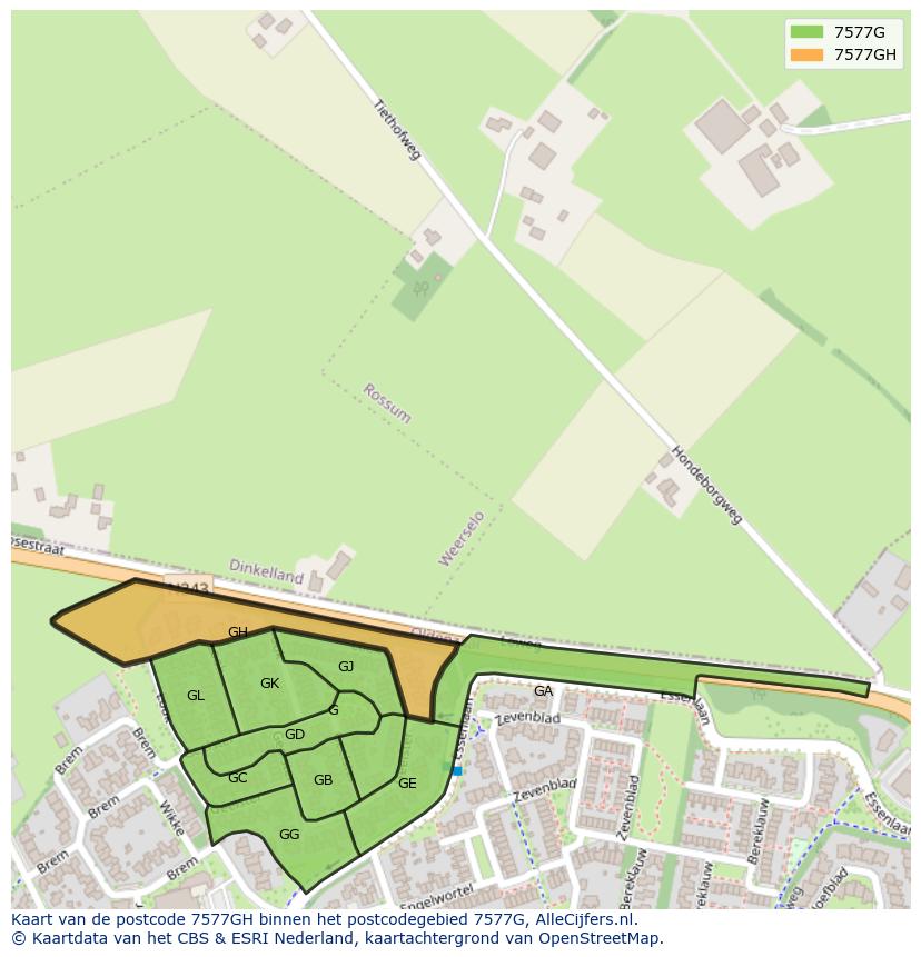Afbeelding van het postcodegebied 7577 GH op de kaart.