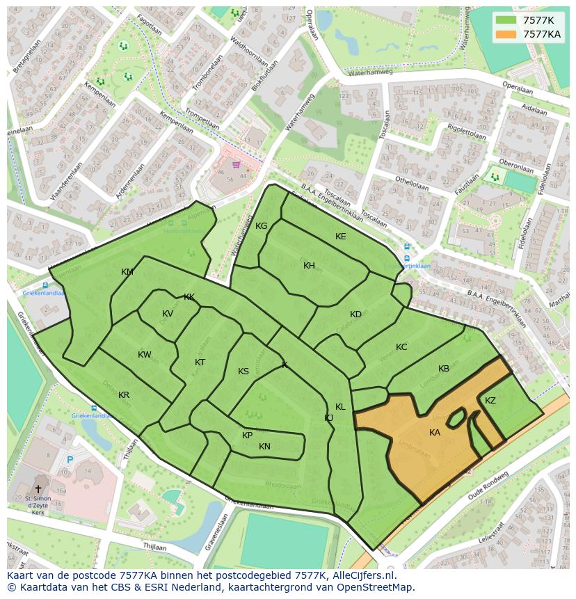 Afbeelding van het postcodegebied 7577 KA op de kaart.