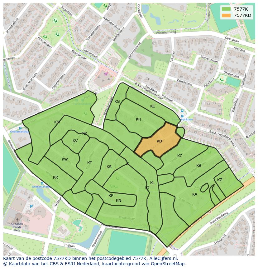 Afbeelding van het postcodegebied 7577 KD op de kaart.