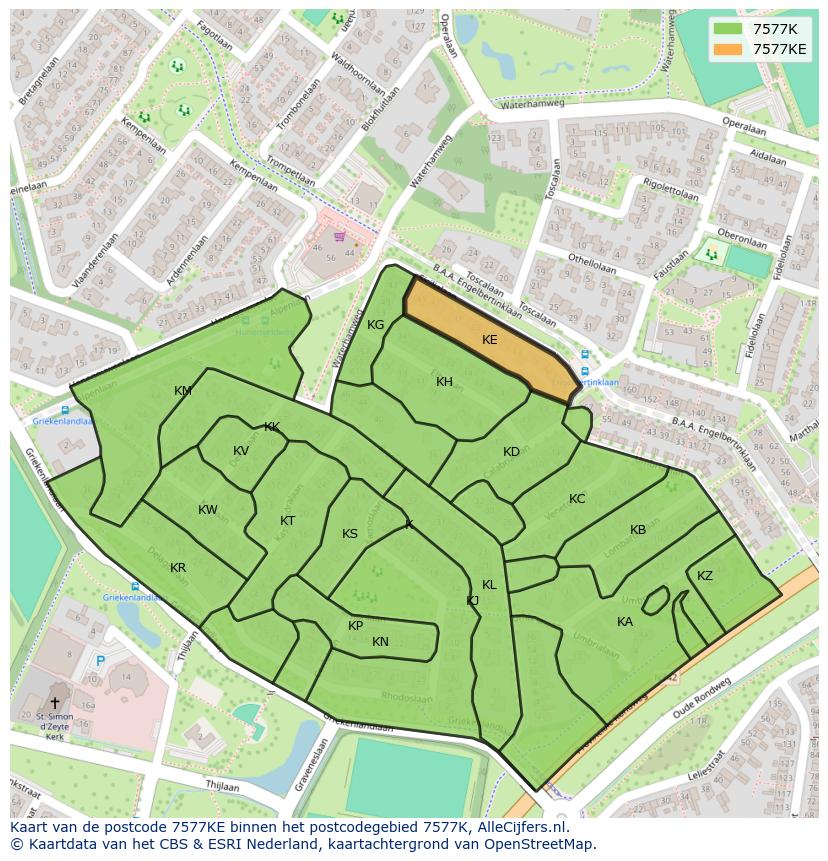 Afbeelding van het postcodegebied 7577 KE op de kaart.