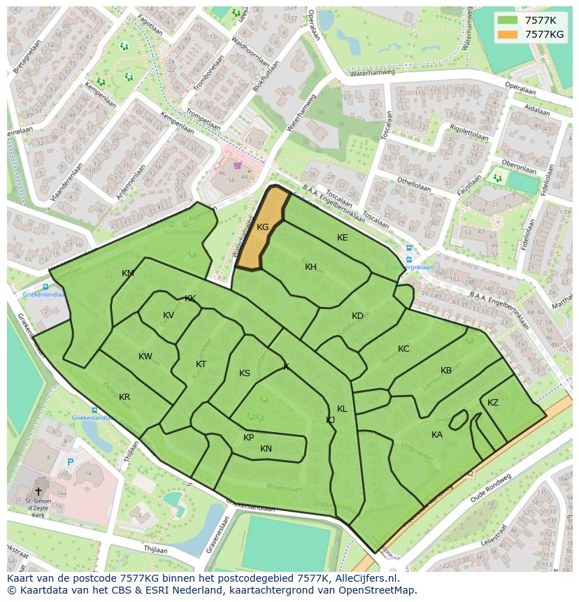 Afbeelding van het postcodegebied 7577 KG op de kaart.