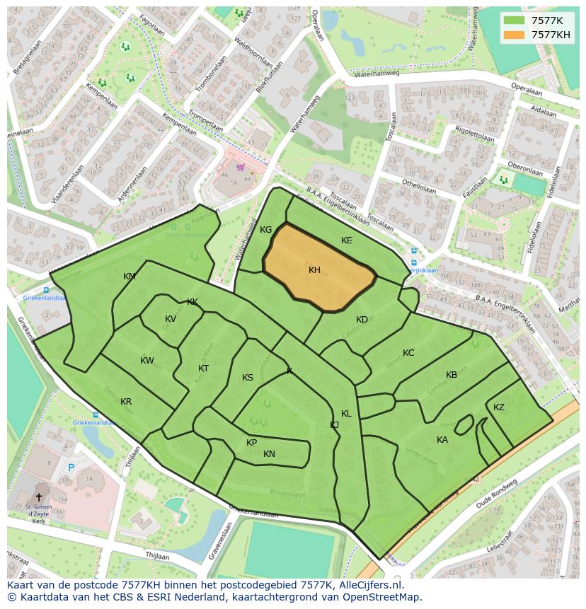 Afbeelding van het postcodegebied 7577 KH op de kaart.