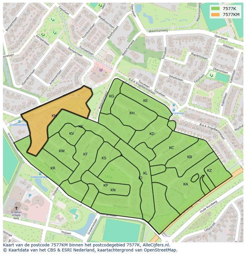 Afbeelding van het postcodegebied 7577 KM op de kaart.