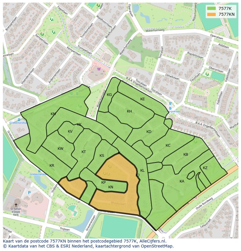 Afbeelding van het postcodegebied 7577 KN op de kaart.