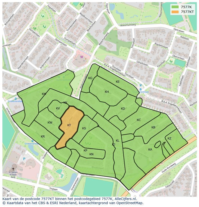Afbeelding van het postcodegebied 7577 KT op de kaart.