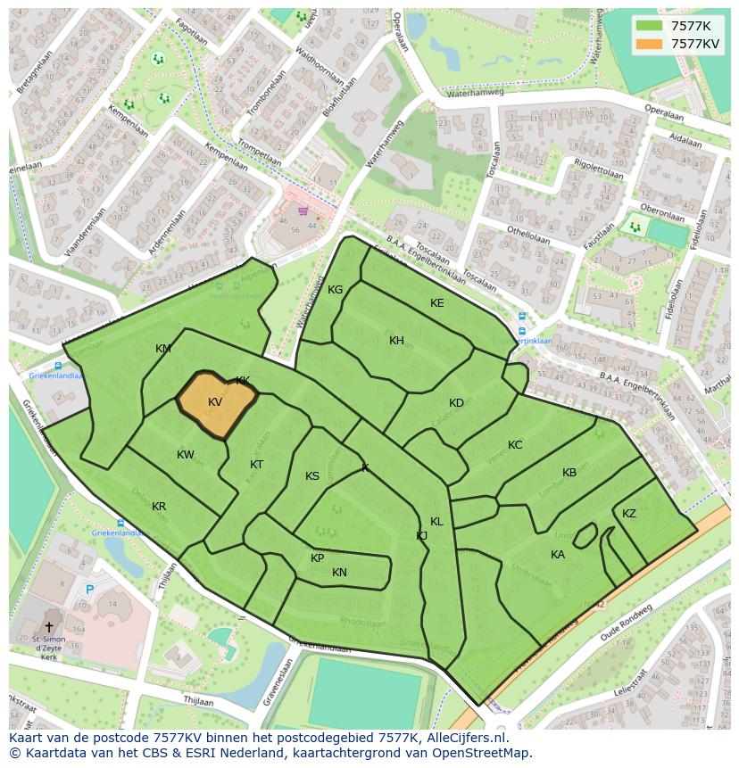Afbeelding van het postcodegebied 7577 KV op de kaart.