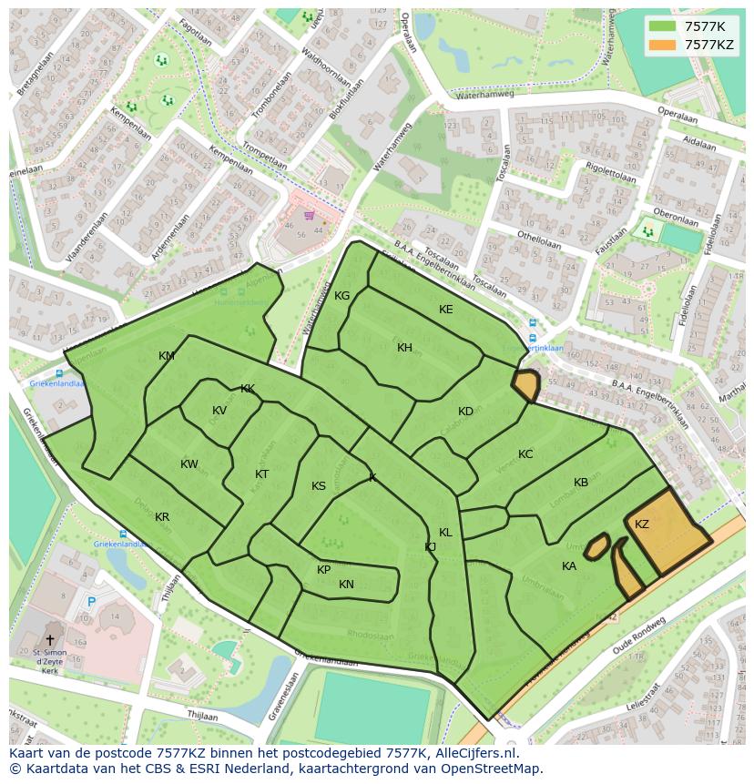 Afbeelding van het postcodegebied 7577 KZ op de kaart.