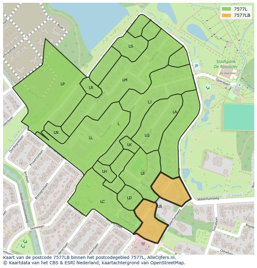 Afbeelding van het postcodegebied 7577 LB op de kaart.