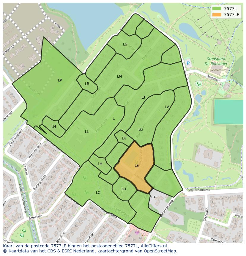 Afbeelding van het postcodegebied 7577 LE op de kaart.