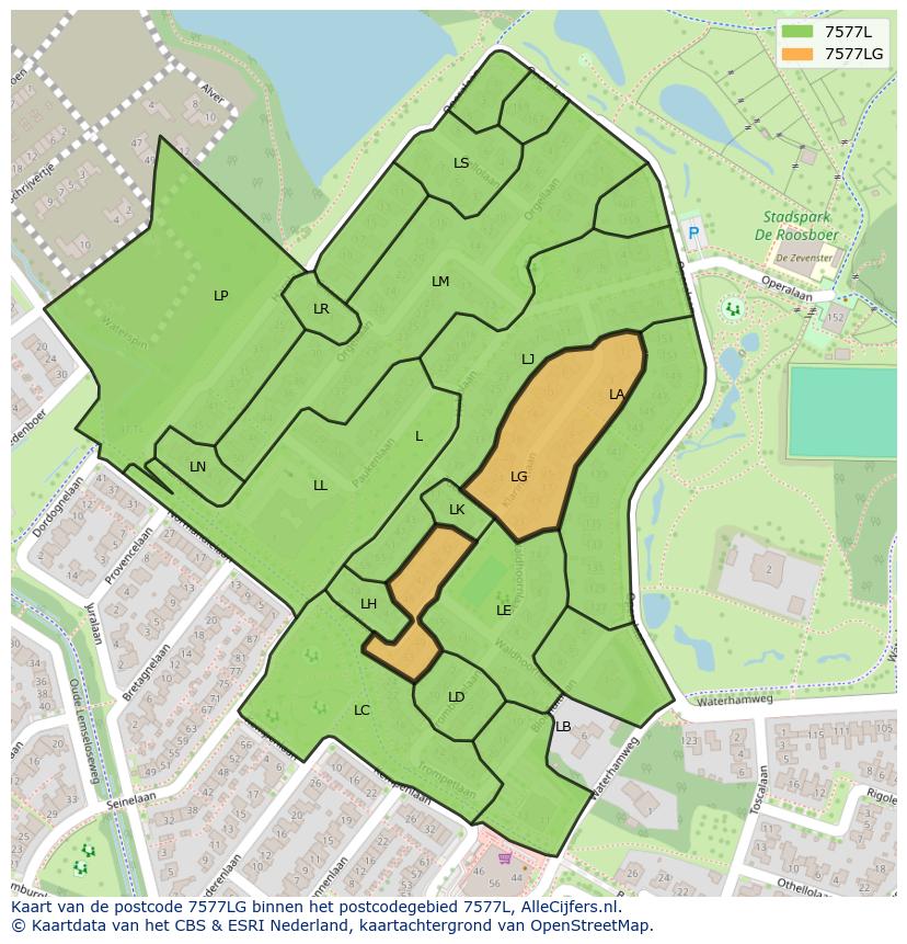 Afbeelding van het postcodegebied 7577 LG op de kaart.