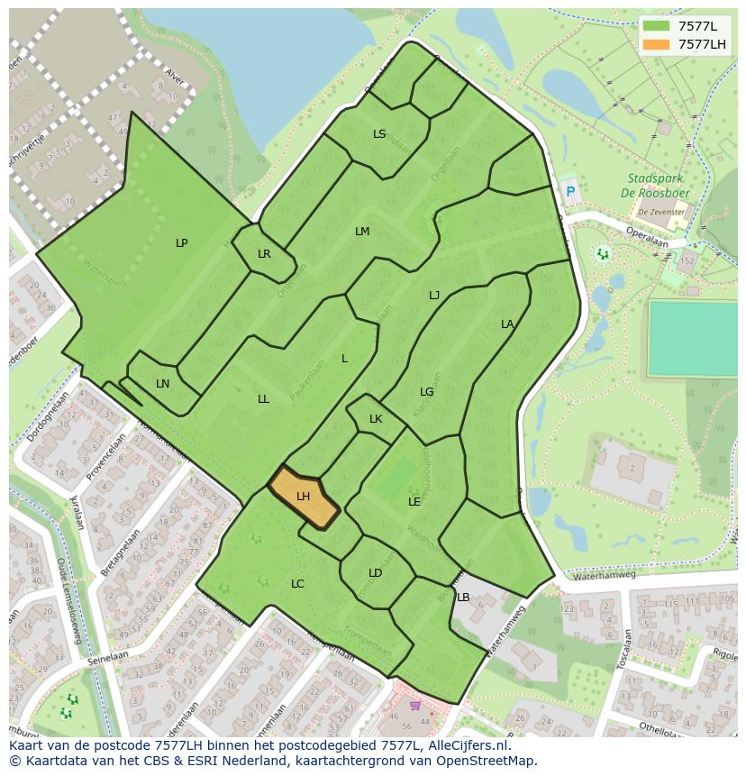 Afbeelding van het postcodegebied 7577 LH op de kaart.