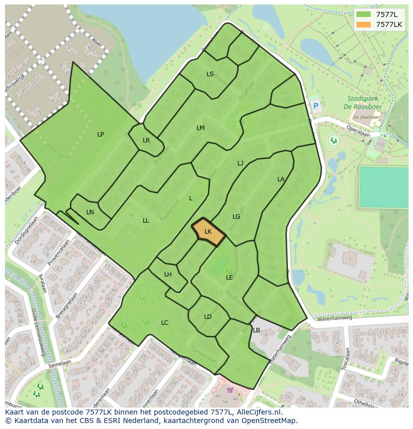 Afbeelding van het postcodegebied 7577 LK op de kaart.